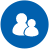 Blue circular icon with two white stylized human figures side-by-side, one larger on the left, one smaller on the right, against a gray background.