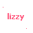 A static image with pink text and symbols on a white background, featuring repeated 'lizzy' text and scattered plus signs.