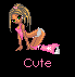 Pixel art of a female character in pink bikini kneeling on black background with 'Cute' text below.