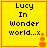 Yellow square icon with red border displaying "Lucy In Wonder world...x" text and orange pixelated figure at bottom right.