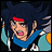 Pixelated anime-style character with dark blue hair and red headband on left, next to stylized text "Anime IM" and signature "cOm" on black background.