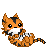 Pixelated orange cat with black stripes and white chest, lying on gray background in various poses.