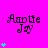 A bright pink background displays the text 'Auntie Jay' in black script with cyan star symbols appearing and disappearing in vertical sequences across three