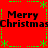 Red background with green dotted border and star motifs, displaying "Merry Christmas" text in black pixelated font across four quadrants.
