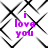 Purple text 'i love you' on a white background with black and gray geometric lines, animated with shifting line patterns.
