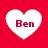 Four white heart shapes on a solid red background, each containing the text "Ben" in red lettering.