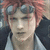 Anime-style character with red hair and goggles on forehead, wearing dark jacket over light shirt, expression shifts from neutral to slightly downturned mouth.