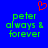 Blue background with green text reading 'peter always & forever' and a red pixelated heart above the left instance of the text.