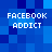 Blue pixelated background with four identical white text blocks reading "FACEBOOK ADDICT" arranged in a pattern