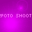 Purple background with repeated pixelated text 'FOTO SHOOT!' in white, featuring subtle light effects and lens flares.