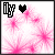 Pixelated icon with pink starburst background, black heart symbol, and stylized 'iLy' text showing animation changes in the letter 'L'.