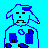Pixelated blue cartoon character with large ears and a sad expression appears in multiple , some showing red splatters and motion effects