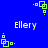 Blue background with repeating yellow text 'Ellery' and green pixelated square patterns in four corners.