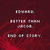 A red background with white text reading "BETTER THAN JACOB" and "END OF STORY." displays two variations: one with a blue-outlined red "JACOB" at top right, another with a blue-outlined red "SUCKS" at bottom left.