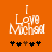Orange background with white pixelated text "I Love Michael" and five black-and-brown star icons below.