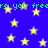 Blue background with yellow stars and green text repeating 'are you free' in pixelated font.