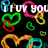 Animated icon with 'I LUV YOU' text and multicolored heart shapes on black background, hearts shift positions across frames.