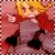Pixelated character with blonde hair, red scarf, and dark boots in a static pose against a pinkish-red background.