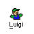 Pixelated 2D character icon with green cap, blue overalls, and brown hair against gray background, labeled "Luigi" below.