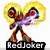 Animated pixel art of a character with yellow hair and red-and-purple clothing, standing on a black base labeled 'RedJoker' against white background.