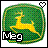 Pixelated green circular icon with yellow deer silhouette, black 'Meg' text at bottom left, and heart symbol in top right corner.