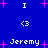 Blue background with pink stars and white text elements including 'Jeremy', 'I', and '<3' arranged in a pattern