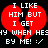 Red broken heart with white pixelated text reading "I LIKE HIM BUT I GET BY ME! :/" on black background.