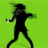 Animated sequence of a black silhouette figure performing dynamic movements against a bright green background with visible motion blur effects.