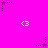 Pixelated icon with bright pink background, white '<3' symbols, and black/purple star shapes in various positions.