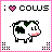 ; ❤️ COUS with a pixelated cow, pink border, and four corner patterns.