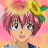 Pixelated anime-style icon of a character with short pink hair and large eyes, wearing a yellow-green headpiece against a soft gradient background.