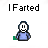 Animated contact sheet of a pixel art character with changing green cloud prop, labeled "IFarted" text above each frame and "Buddyicon [dot] org ---By--- Smurf" at bottom right.
