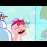 Animated sequence of a pink character with red hair in various scenarios including snow, water, and ice, with text labels.