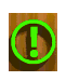 Green exclamation mark inside circular border on wooden background, with variations showing text 'WARNING' and different angles of the icon.