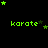 Green 'karate' text and star symbols animate on a black background with scattered green stars.