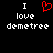 Black background with white pixelated text 'I love demetree' and a red pixelated heart symbol replacing the word 'love' in the left