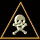Pixelated triangular icon with golden border showing skull and crossbones or skeletal figure in various poses against black background.