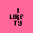 Pixelated text "I LIKE TY" on a pink background with four variations of yellow-orange gradient overlays.