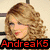 four pixelated images showing a woman with long brown hair in different poses and backgrounds, each overlaid with 'AndreaK5' text