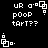 Pixelated white text and geometric shapes on black background, with repeated text and animated shape changes across frames.