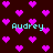 Dark brown background with scattered bright pink pixelated hearts and repeated cyan text reading 'Audrey' in a retro digital style.