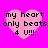 Four identical pink heart-shaped icons with black text on a bright magenta background, each displaying 'my heart only beats 4 U!!!' in pixelated font.