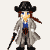 Pixelated character in gray trench coat and black hat with blue shirt, holding a pistol, showing multiple animation frames with fire effects.