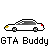 Animated contact sheet of a GTA Buddy icon showing sequential frames of a yellow stick figure exiting a white car with gray roof, accompanied by text bubbles and repeated "GTA Buddy" labels.