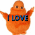 Animated orange cartoon character with arms raised, displaying sequential text overlays on a white background.