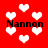 Red background with white heart shapes and black text reading "Nannon" in four positions.