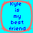 Four identical blue square icons with red borders display the text "Kyle is my best friend" in pixelated font.