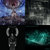 Pixelated static image with four distinct sections: top-left blue-purple gradient, top-right dark gray tones, bottom-left white curved shapes on black, bottom-right teal-green gradient.