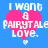 Four identical pixelated heart-shaped icons with text "I WANT A FAIRYTALE LOVE." on a blue background, each featuring a small white heart below the main shape.
