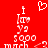 Red background with white pixelated text and symbols arranged in two mirrored vertical , including a heart shape above the